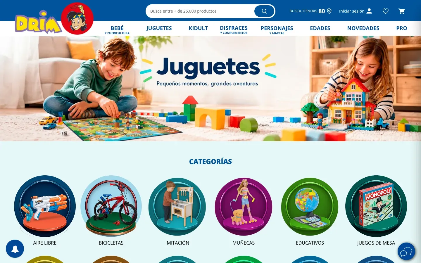 Web de Jugueterías Drim en versió d’escriptori, captura 1 de 2