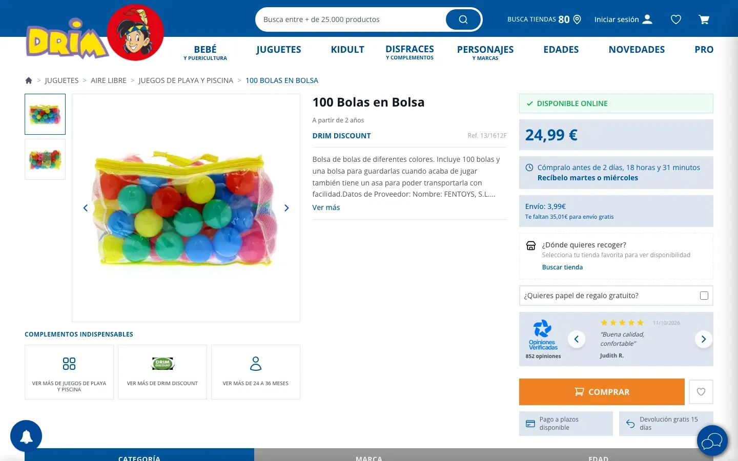 Web de Jugueterías Drim en versió d’escriptori, captura 2 de 2