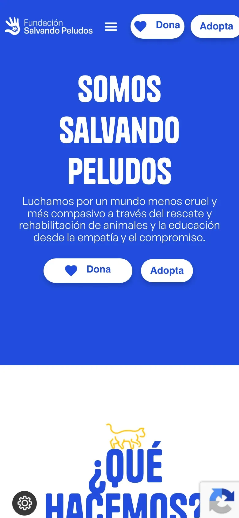 Web de Salvando Peludos en versió mòbil, captura 1 de 3