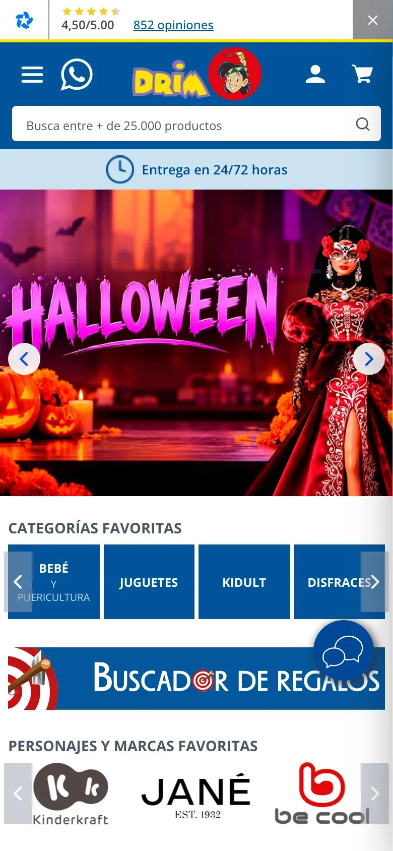 Web de Jugueterías Drim en versió mòbil, captura 1 de 3