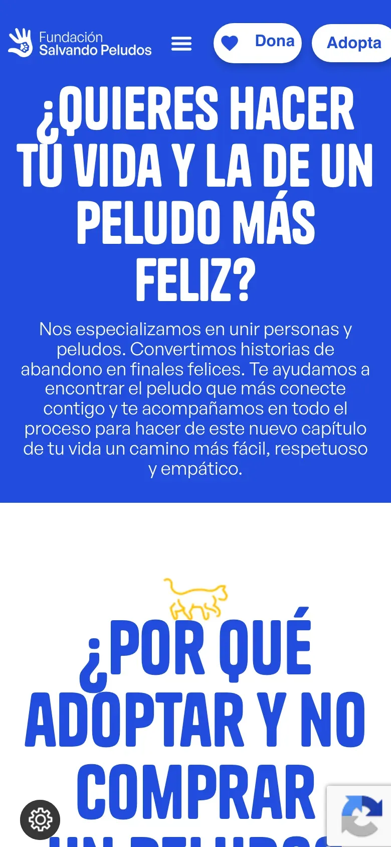 Web de Salvando Peludos en versió mòbil, captura 2 de 3