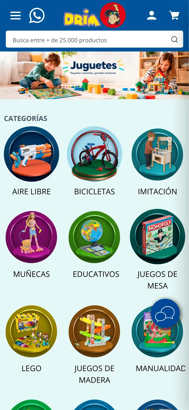 Web de Jugueterías Drim en versió mòbil, captura 2 de 3