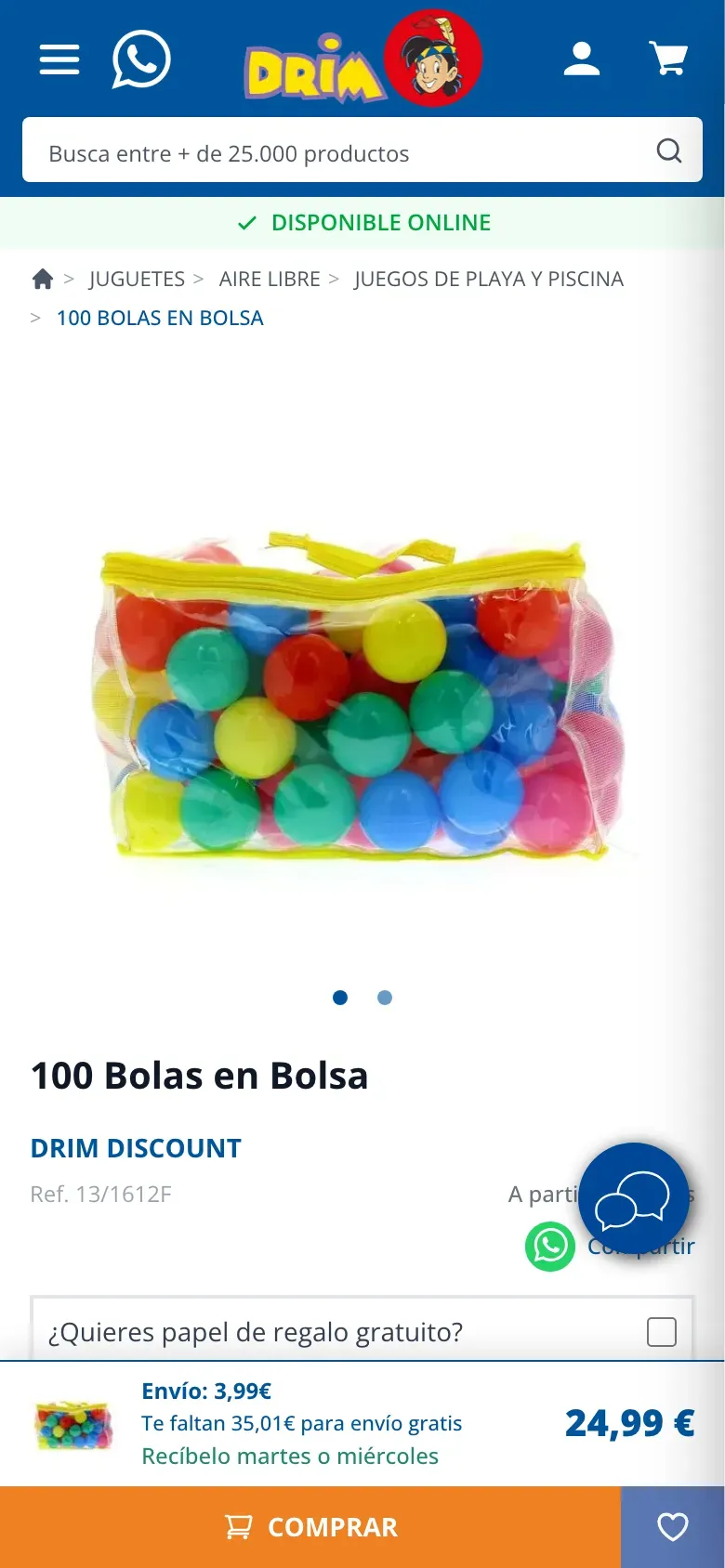 Web de Jugueterías Drim en versió mòbil, captura 3 de 3
