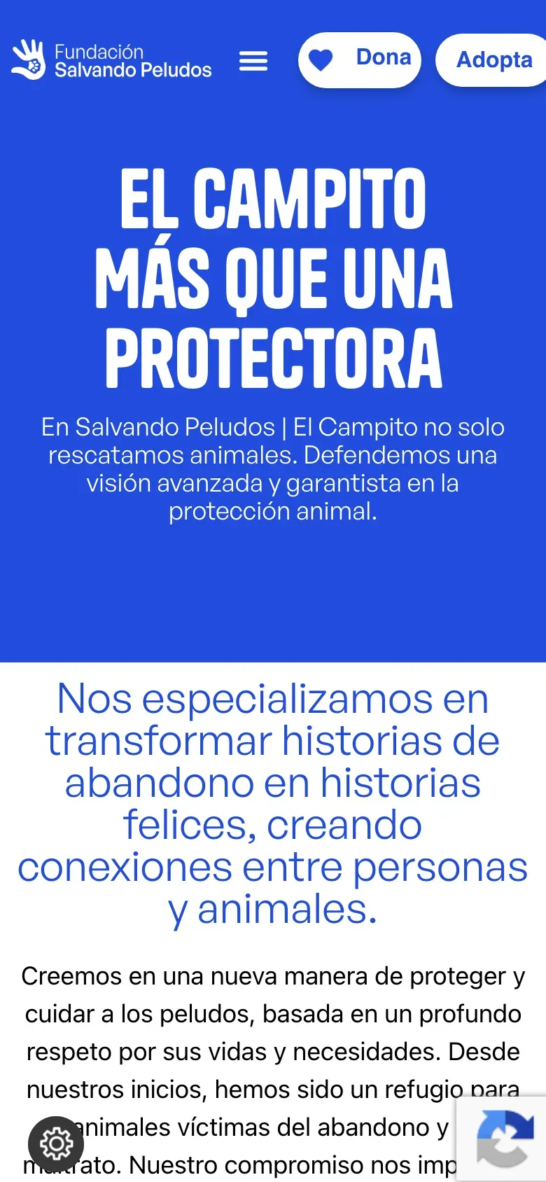 Web de Salvando Peludos en versió mòbil, captura 3 de 3